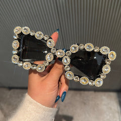 Trendy punk glasses full diamond wide legs uv protection