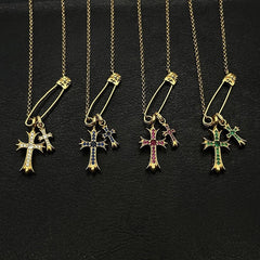 CHH Chrome heart Cross Necklace Gold Pin Double Cross Men's and Women's Necklaces