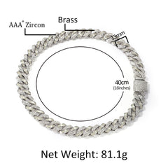 Jewelry Hip Hop Zircon Cuban Chain 13mm Luminous Silver Night light Royalty