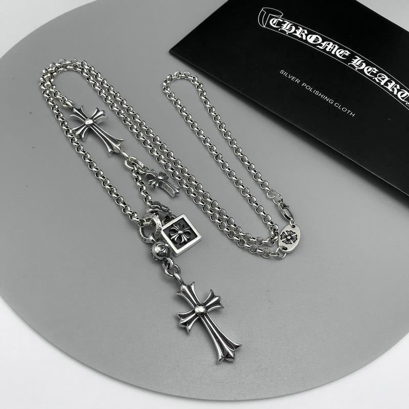 CHH Chrome heart Cross Necklace Men's and Women's Cross Double Pendant Vintage Necklace