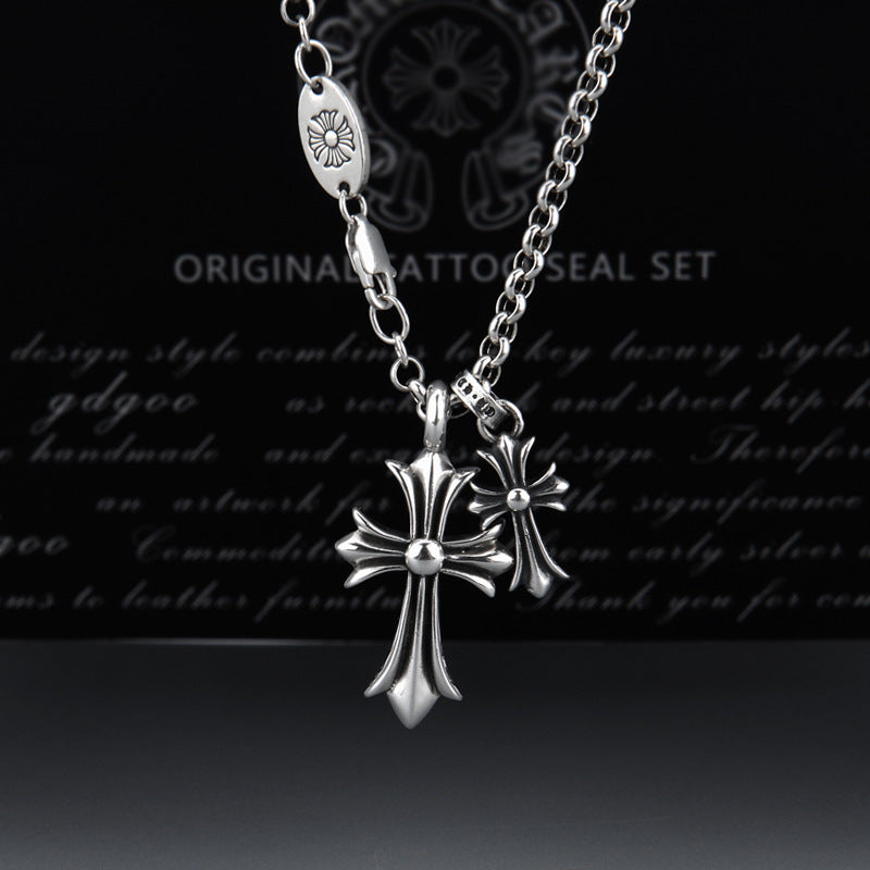 CHH Chrome heart Cross Necklace Vintage Double Cross Pendant for Men and Women