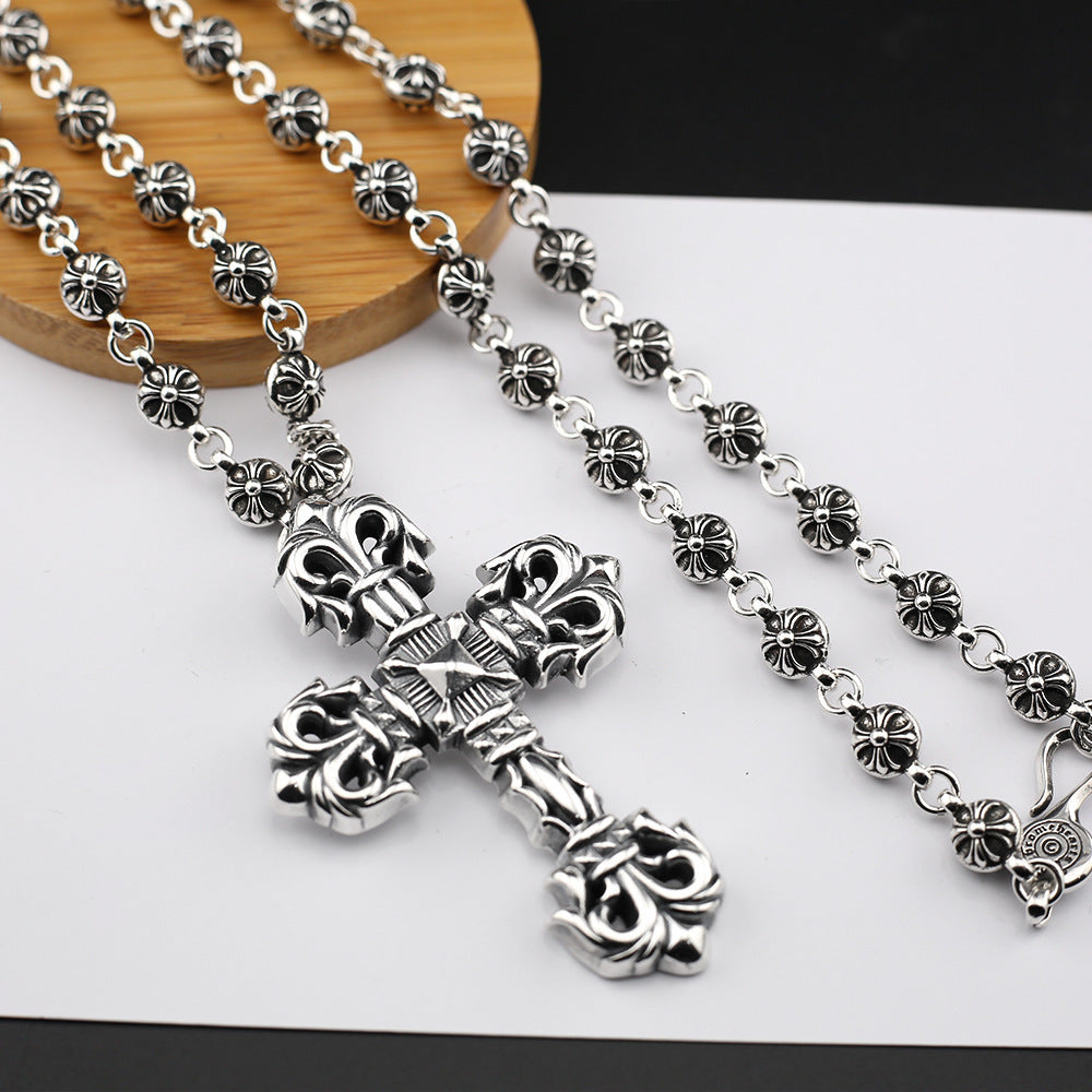 CHH Chrome heart Cross Necklace Classic Vintage Flame Cross Fish Hook Button Head Design Men and Women