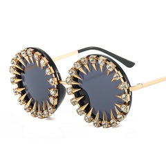 Trendy punk glasses round frame rhinestones