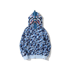 Bathing Ape Bape Hoodie Camouflage Double Hat Autumn/Winter Fleece Cardigan Zipper Loose Shark