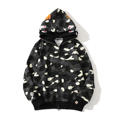 Bathing Ape Bape Hoodie Double Hat Luminous Camouflage Cardigan Zip Hooded Velvet Shark