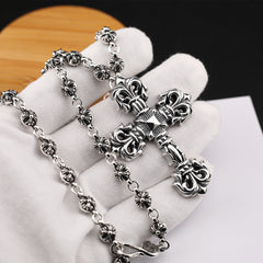 CHH Chrome heart Cross Necklace Classic Vintage Flame Cross Fish Hook Button Head Design Men and Women