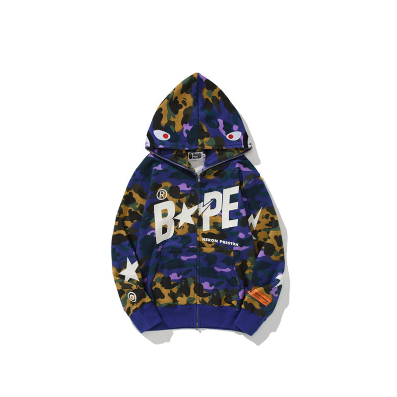 Bathing Ape Bape Hoodie Shark Head Star Camo Sweater