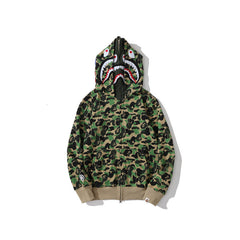 Bathing Ape Bape Hoodie Camouflage Double Hat Autumn/Winter Fleece Cardigan Zipper Loose Shark
