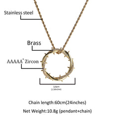 Jewelry Vintage Thorns Crown Pendant Necklace Copper with Zircon Hip Hop St. Valentine's Spectrum