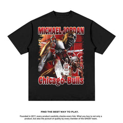 Nba T Shirt Vintage Basketball Star Character Printed Short-Sleeved T-shirt Washed Old Fashion Brand Men's Pure Cotton