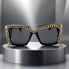 Trendy punk glasses square frame retro chain
