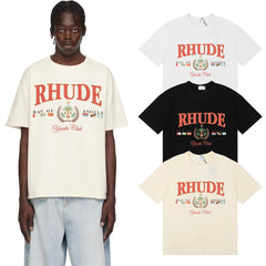 Rhude T Shirts Flag Badge Cotton Casual Short Sleeve Men and Women