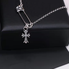 CHH Chrome heart Cross Necklace Vintage Cross Small Pin Male and Female Collarbone Chain