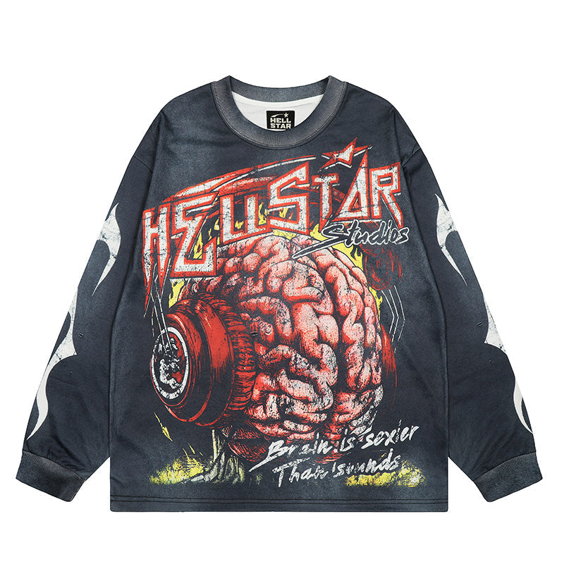 Hellstar Long Sleeve Shirts Hip-hop loose oversize High-quality pure cotton high-street clothing