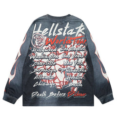 Hellstar Long Sleeve Shirts Hip-hop loose oversize High-quality pure cotton high-street clothing