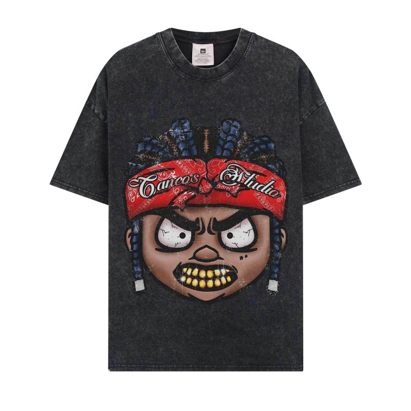 BIG FACE T shirts Pure Cotton High-Street Fashion