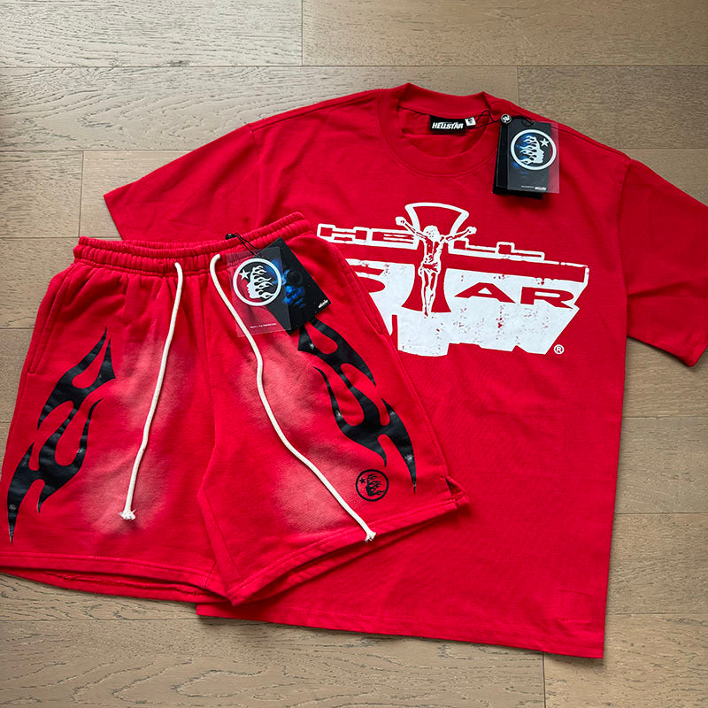Hellstar T-Shirt And Shorts Two-Piece Set High-quality pure cotton high-street clothing