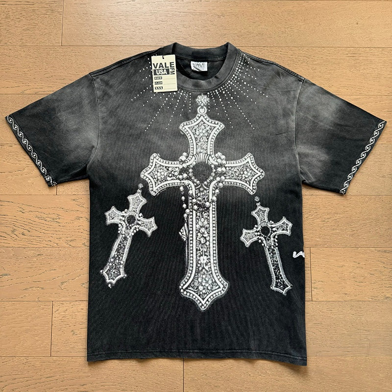 Valeforever Vale T Shirts Washed black with a distressed finish and hot-fix rhinestones.