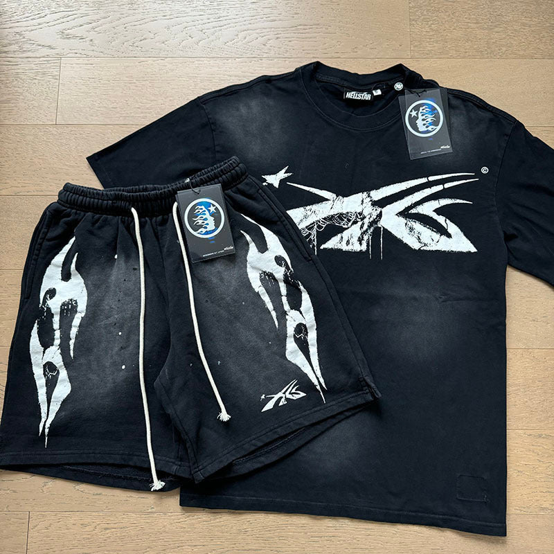 Hellstar T-Shirt And Shorts Two-Piece Set High-quality pure cotton high-street clothing