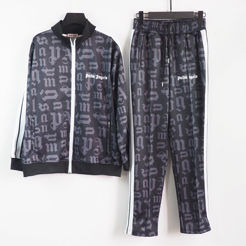 Palm Angels sweatshirt & sweatpants Two-piece set All-over letter printing zip-up cardigan