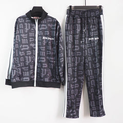Palm Angels sweatshirt & sweatpants Two-piece set All-over letter printing zip-up cardigan