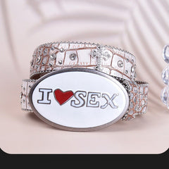 Hip-hop punk rhinestone belt heart plate buckle crocodile pattern belt