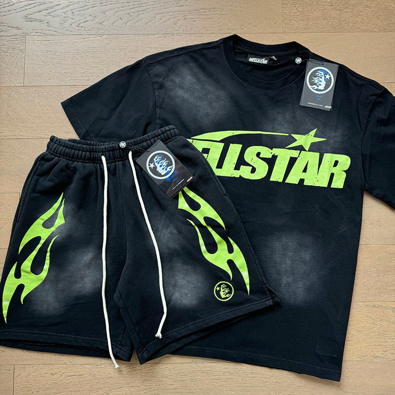 Hellstar T-Shirt And Shorts Two-Piece Set High-quality pure cotton high-street clothing