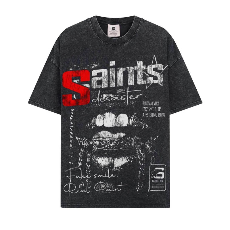 BIG FACE T shirts Pure Cotton High-Street Fashion