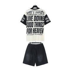 Hellstar T-Shirt And Shorts Two-Piece Set High-quality pure cotton high-street clothing