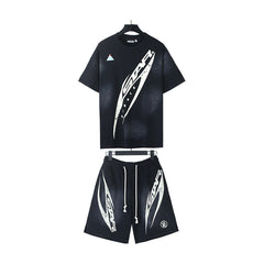 Hellstar T-Shirt And Shorts Two-Piece Set High-quality pure cotton high-street clothing