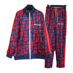 Palm Angels sweatshirt & sweatpants Two-piece set All-over letter printing zip-up cardigan