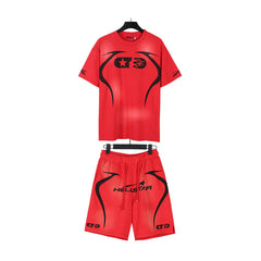 Hellstar T-Shirt And Shorts Two-Piece Set High-quality pure cotton high-street clothing