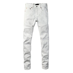 Mens trendy purple jeans 100% cotton High Street Distressed