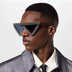 Trendy punk glasses metal chain triangle