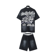 Hellstar T-Shirt And Shorts Two-Piece Set High-quality pure cotton high-street clothing