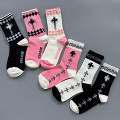 Chrome Hearts Socks Medium Tall Striped Letter Red Lip Embroidery