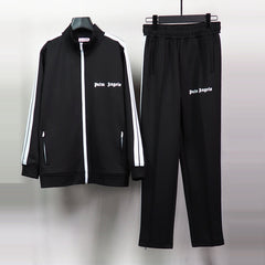 Palm Angels sweatshirt & sweatpants Two-piece set Black and white stripes Striped zip-up cardigan