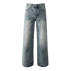 Mens trendy purple jeans 100% cotton Jeans Rhinestones #9133