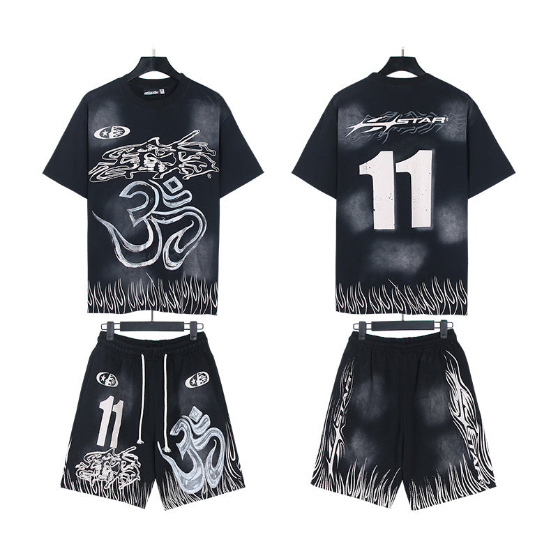 Hellstar T-Shirt And Shorts Two-Piece Set High-quality pure cotton high-street clothing