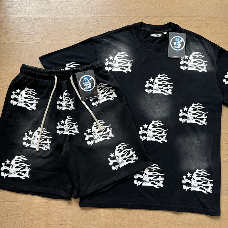 Hellstar T-Shirt And Shorts Two-Piece Set High-quality pure cotton high-street clothing