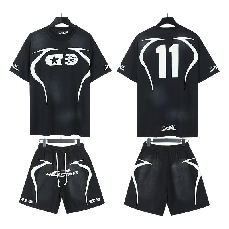 Hellstar T-Shirt And Shorts Two-Piece Set High-quality pure cotton high-street clothing