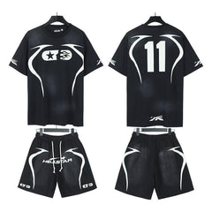 Hellstar T-Shirt And Shorts Two-Piece Set High-quality pure cotton high-street clothing
