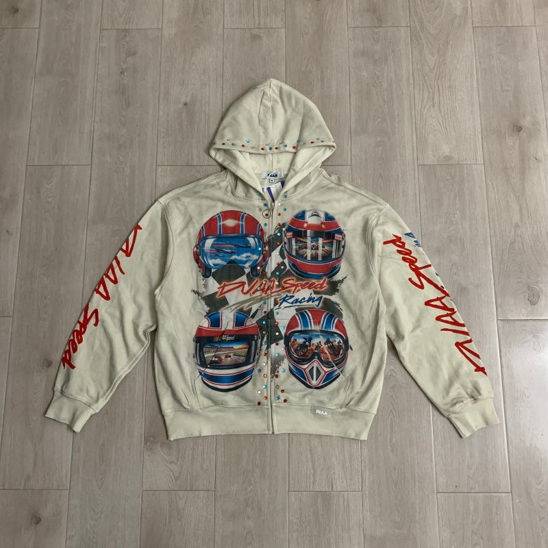 DUAA Hoodie Pure Cotton Rhinestone-Embellished Distressed Direct-Print Hoodie