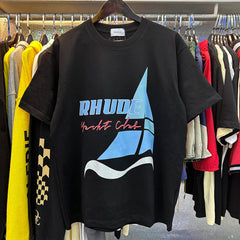 Rhude T Shirts Yacht Club Printed Cotton Short Sleeves Men and Women