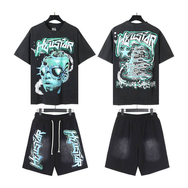 Hellstar T-Shirt And Shorts Two-Piece Set High-quality pure cotton high-street clothing