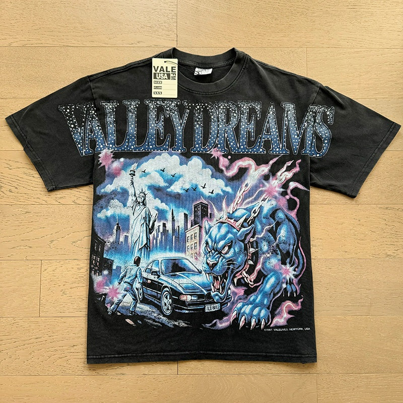 Valeforever Vale T Shirts Washed-effect rhinestone print