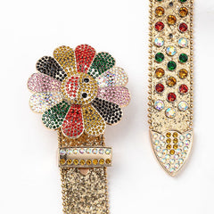 Hip-hop punk rhinestone belt personalized alloy sunflower rhinestones