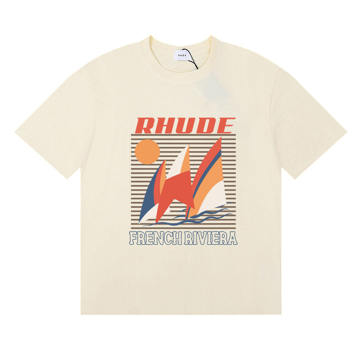 Rhude T Shirts Sailing Sunset Print Cotton Casual Crew Neck Short Sleeve Men and Women