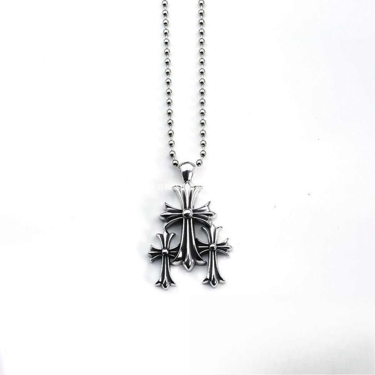 CHH Chrome heart Cross Necklace Cross Pendant Men's Vintage Thai Silver Letter Bead Necklace