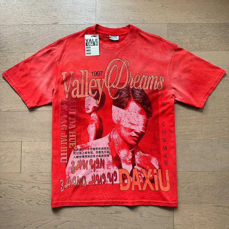 VALE T Shirts washed-effect red rhinestone print